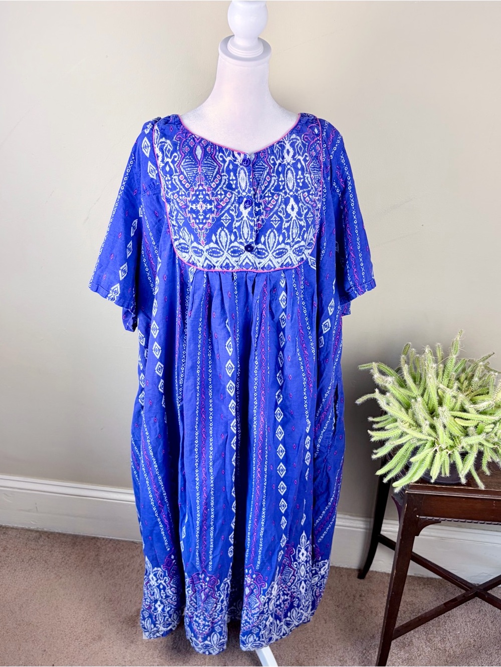 100% Cotton Only Necessities Muumuu Dress Size 4X Purple Boho